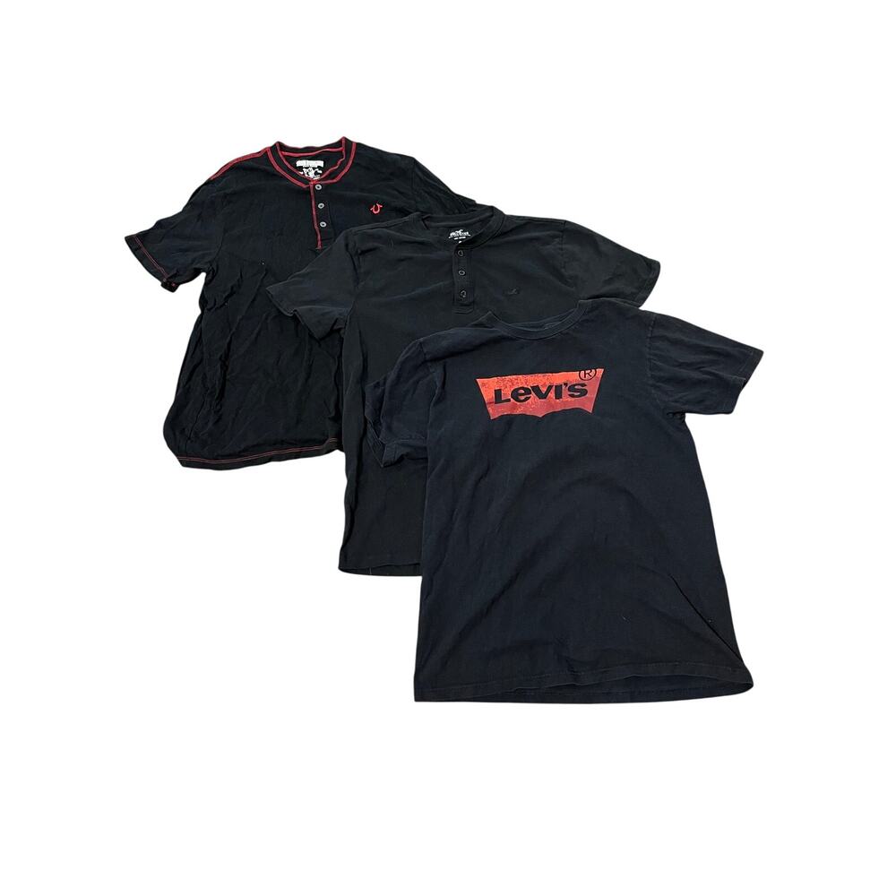 Bundle of 3 Short Sleeve Tees Henley Black Red Size M